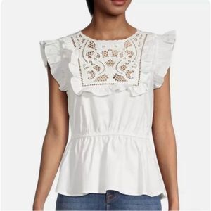 Off white Ruffle Sleeve Top Size Large MSRP $158 New with Tags!!